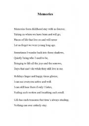 English Worksheet: Poem ---- Memories