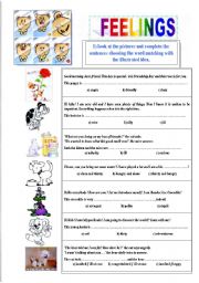English Worksheet: feelings, vocabulary and exercises