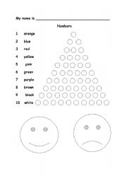 English Worksheet: Numbers and Colors