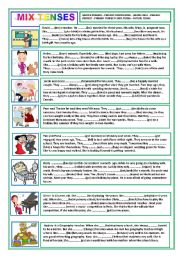 English Worksheet: MIX TENSES (SIMPLE PRESENT-PRESENT PROGRESSIVE-SIMPLE PAST-PRESENT PERFECT-FUTURE)