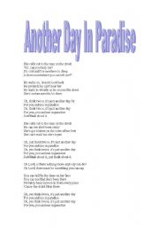 English Worksheet: work with the song another day in the paradise