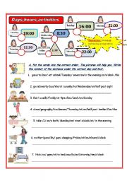 English Worksheet: Days,hours,activities