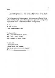 English Worksheet: Classroom Language: Useful expressions for oral interaction in English
