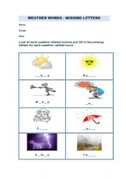 English worksheet: Weather words
