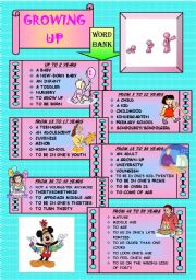 English Worksheet: Growing up - Vocabulary teaching and reading comprehension