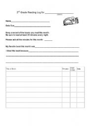 English Worksheet: Reading Log