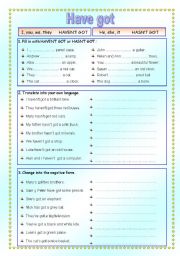 English Worksheet: HAVE GOT (negative)