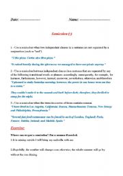 English Worksheet: Semicolon 