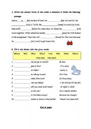 English Worksheet: Present Tense + Pronoun practice