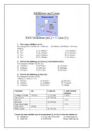 English Worksheet: Millilitres and Litres