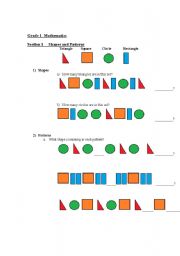 English Worksheet: Primary Grade 1 Mathematics