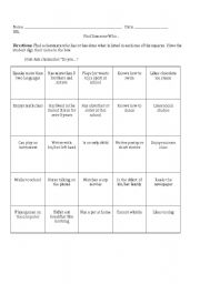 English Worksheet: Find Someone Who...