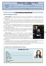 English Worksheet: Test -Kristen Stwart and  Robert Pattinson - version A 