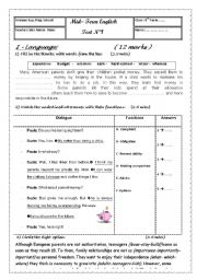 English Worksheet: Test1(9th form)