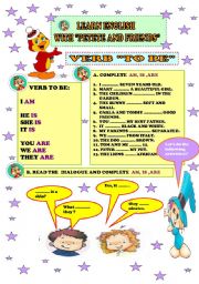 English Worksheet: BASIC GRAMMAR FOR KIDS/ VERB TO BE/ BLACK VERSION INCLUDED /FULLY EDITABLE 