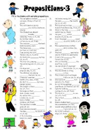English Worksheet: Prepositions-3 (Editable with Answer Key)