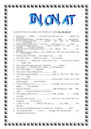 English Worksheet: IN, ON, AT (2)