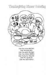 English worksheet: Thanksgiving Dinner Coloring