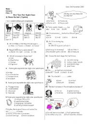 English Worksheet: exam for 7th grade