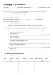 English Worksheet: Past Simple - Biography of John Lennon