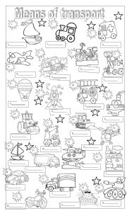 types of transportation coloring page