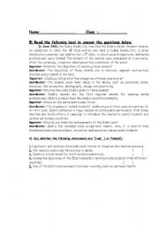 English worksheet: Reading comprehension