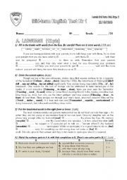 English Worksheet: Mid-term English Test Nr 1_3rd formers