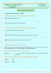 English Worksheet: MID-TERM TEST 1 FOR 3.RD SECONDARY STUDENTS IN TUNISIA