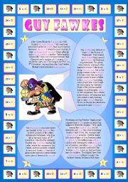 Guy Fawkes (Part 1/2): Encrypted Reading + 3 exercises (vocabulary & comprehension). 2 pages!!! 