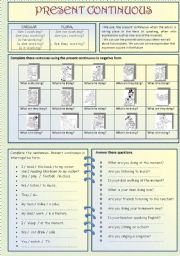 English Worksheet: present continuous