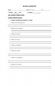 English worksheet: NATURAL STUDIES FOR 4TH GRADE