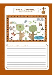 English Worksheet: THERE IS, THERE ARE - find all the animals!
