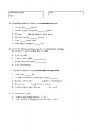 English Worksheet: Possessive Adjectives and Pronouns