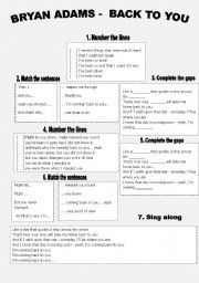 English Worksheet: Song - Bryan Adams - Back to you