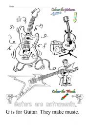 English Worksheet: G is for guitar