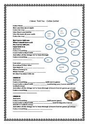 English worksheet: I never told you Colbie Caillat
