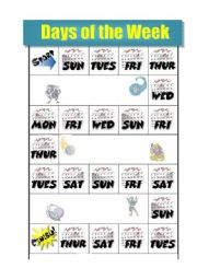 English Worksheet: Days of the week (board game)