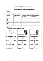 English Worksheet: Possessive nouns, adjectives and pronouns