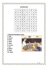 English Worksheet: classroom objects