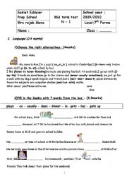 English Worksheet: mid term test 7th form