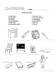 English Worksheet: Classroom and colours