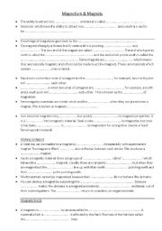 English worksheet: Magnetism Missing Words Task