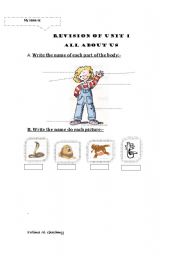 English worksheet: body part and animals