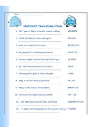 English Worksheet: A - SENTENCES TRANSFORMATION