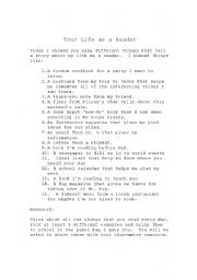English Worksheet: Your Life as a Reader