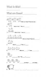 English worksheet: What are these, what is this, farm animals