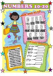English Worksheet: NUMBERS 10-20 PICTIONARY FOR LITTLE KIDS/ FULLY EDITABLE