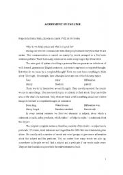 English Worksheet: agreement in english