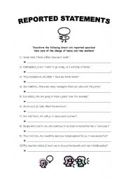 English Worksheet: reported statements - past