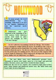 CINEMA & HOLLYWOOD - READING + ACTIVITIES + GRAMMAR (prepositions) + KEY